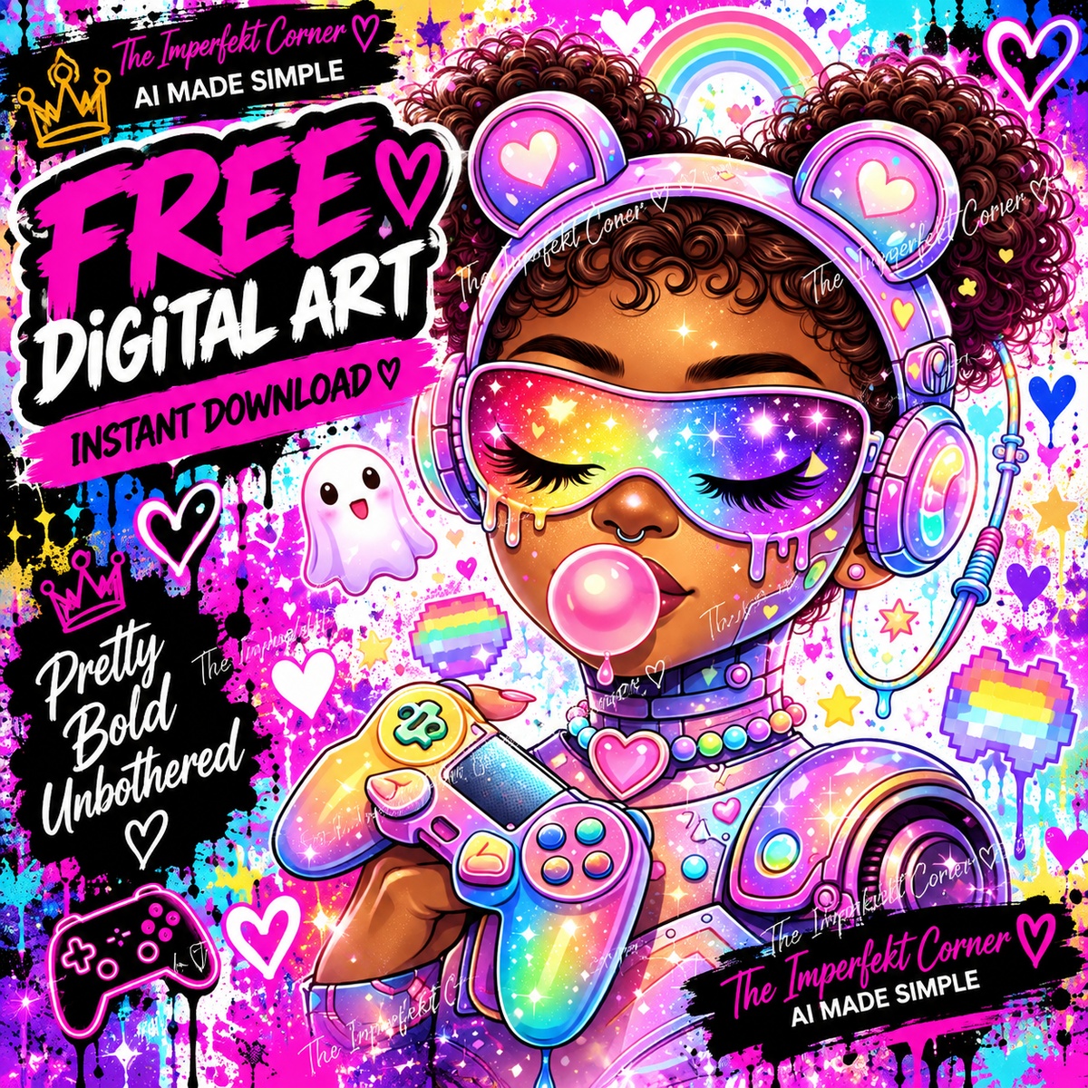 Rainbow Gamer Girl free digital art cover - The Imperfekt Corner