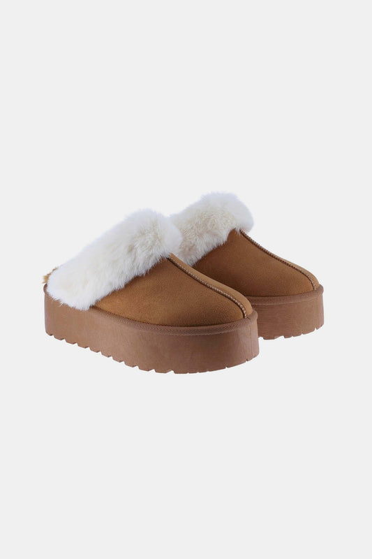 Weeboo Thick Bottom Fur Trim Snow Slippers Weeboo Thick Bottom Fur Trim Snow Slippers