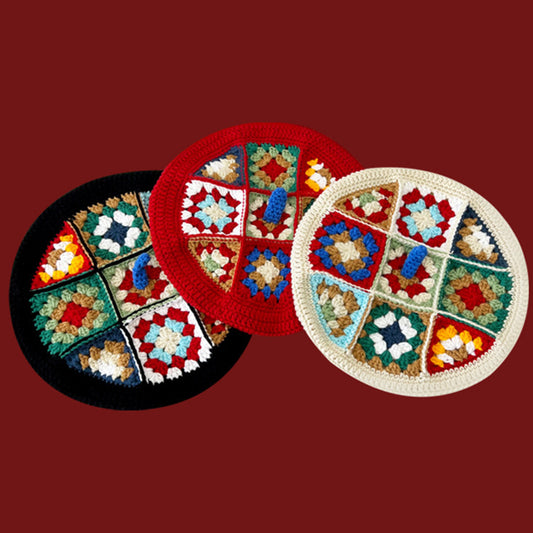 Hand-woven Flower Contrast Color Knitted Hat Women Hand-woven Flower Contrast Color Knitted Hat Women