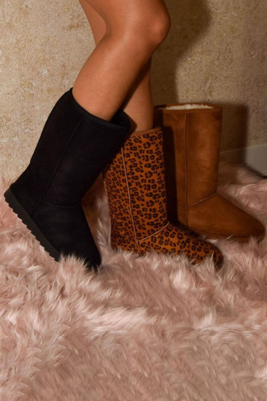 WILD DIVA Leopard Suede Round Toe Boots WILD DIVA Leopard Suede Round Toe Boots