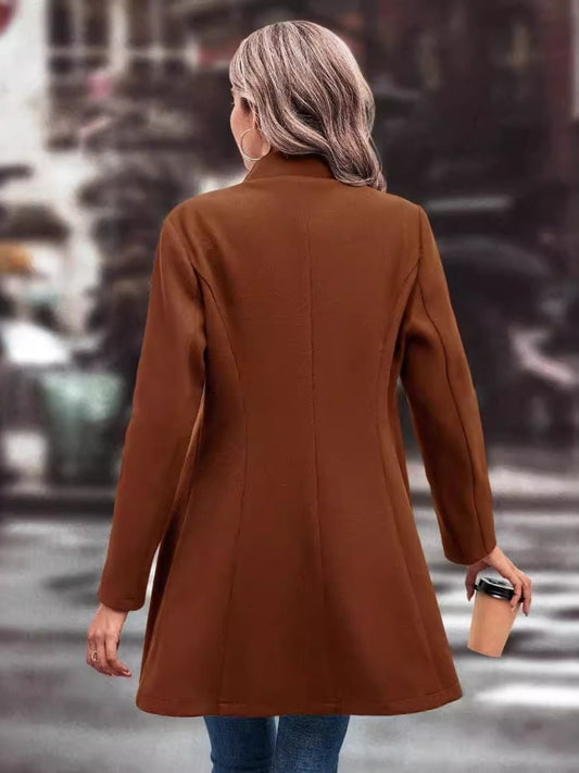 Collared Neck Long Sleeve Longline Coat Collared Neck Long Sleeve Longline Coat