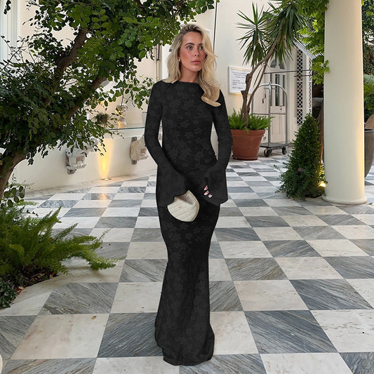 Fashion Slim Ladies Backless Lace Up Round Neck Dress Fashion Slim Ladies Backless Lace Up Round Neck Dress