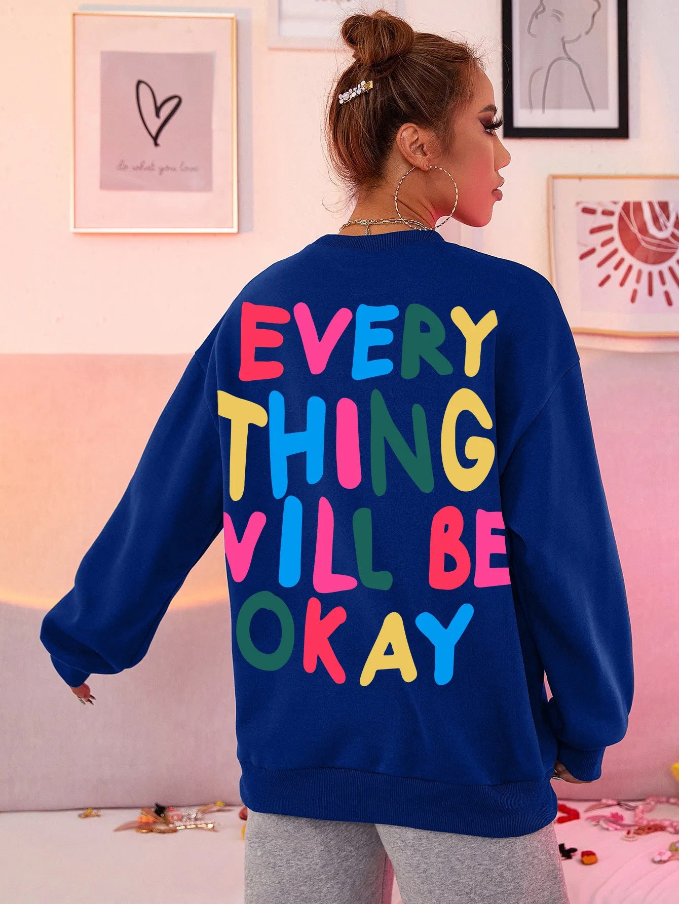 Everything Will Be Okay Letter Printed Womans Sweater