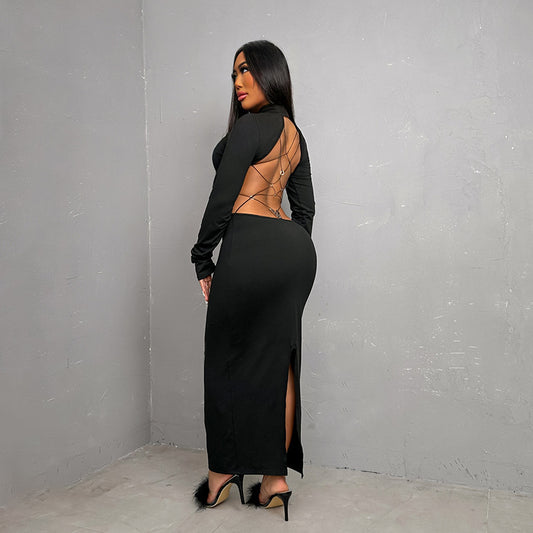 Women's Slim-fit Small Turtleneck Backless Butterfly Dress Women's Slim-fit Small Turtleneck Backless Butterfly Dress