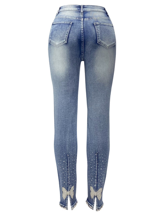 Rhinestone Skinny Jeans with Pockets Rhinestone Skinny Jeans with Pockets