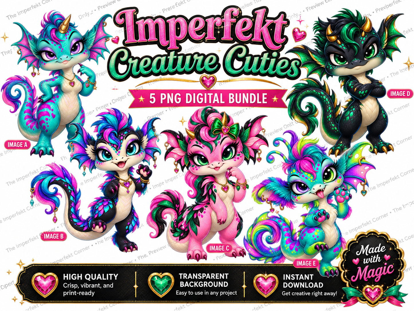 Imperfekt Creature Cuties | 5 Original Fantasy Creature PNG Bundle
