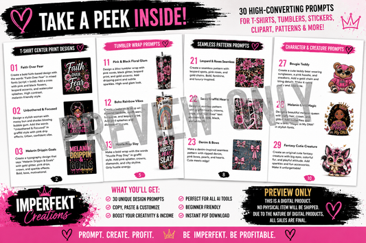 Imperfekt POD Prompt Pack | 30 T-Shirt & Sublimation Design Prompts Imperfekt POD Prompt Pack | 30 T-Shirt & Sublimation Design Prompts