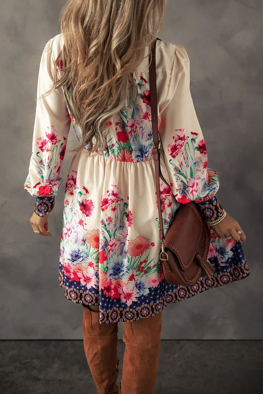 Flower Button Down Lantern Sleeve Dress Flower Button Down Lantern Sleeve Dress