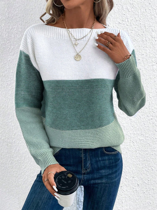 Color Block Drop Shoulder Long Sleeve Sweater Color Block Drop Shoulder Long Sleeve Sweater