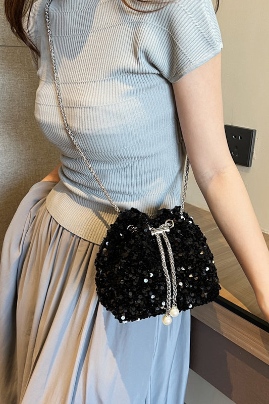 Sequin Chain Drawstring Bucket Bag Sequin Chain Drawstring Bucket Bag