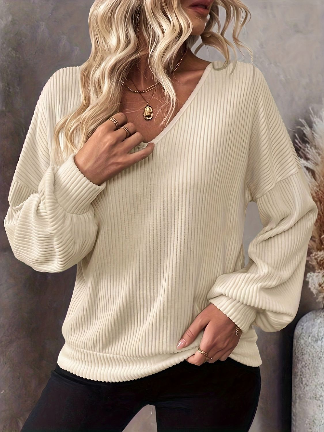 Bow Back V-Neck Drop Shoulder Blouse