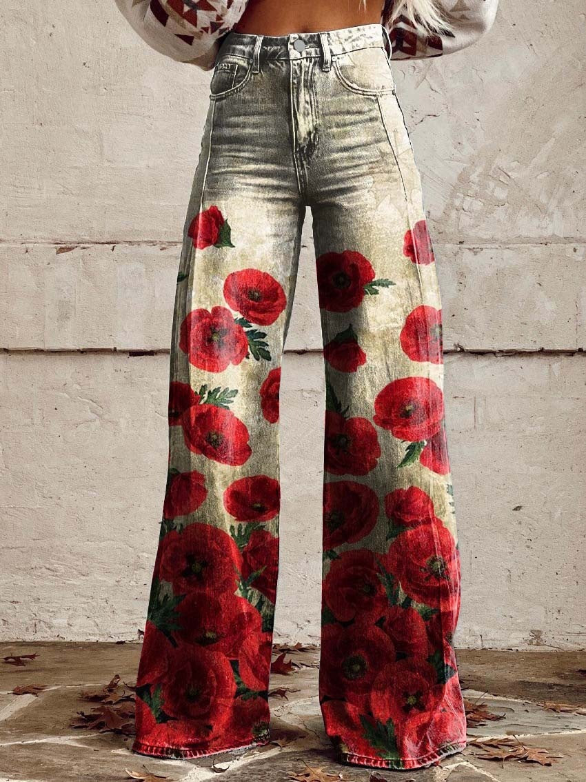 Pattern Women's Wide-legged Pants Anti-jeans 3D Digital Printing