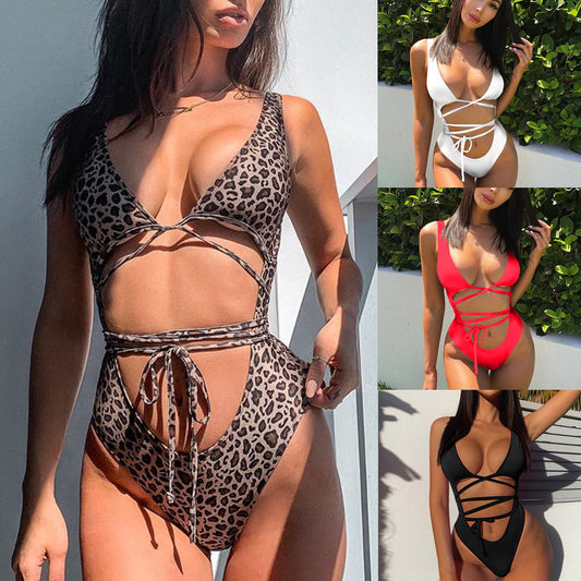 Women's Fashion One-piece High Waist Banded Bikini Swimsuit