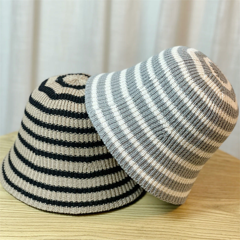 Sunshade Leisure Striped Knitted Dome Bucket Foldable Tide Bucket Hat