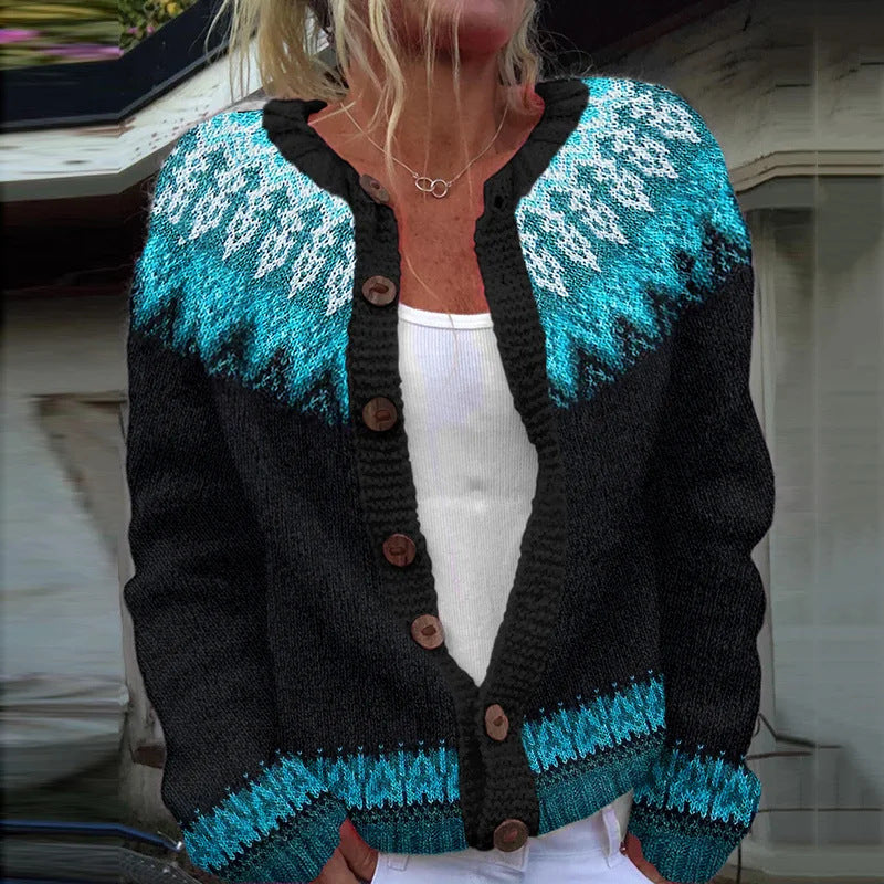 3D Digital Printing Cardigan Knitted Coat Women