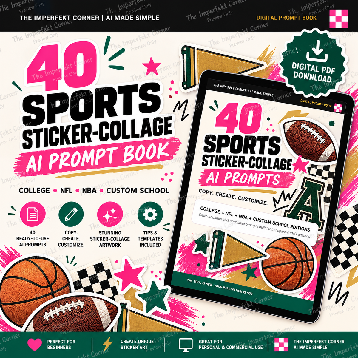 40 Sports Sticker-Collage AI Prompt Book cover