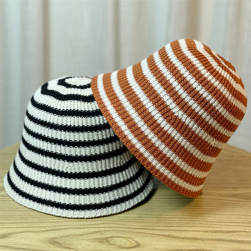 Sunshade Leisure Striped Knitted Dome Bucket Foldable Tide Bucket Hat