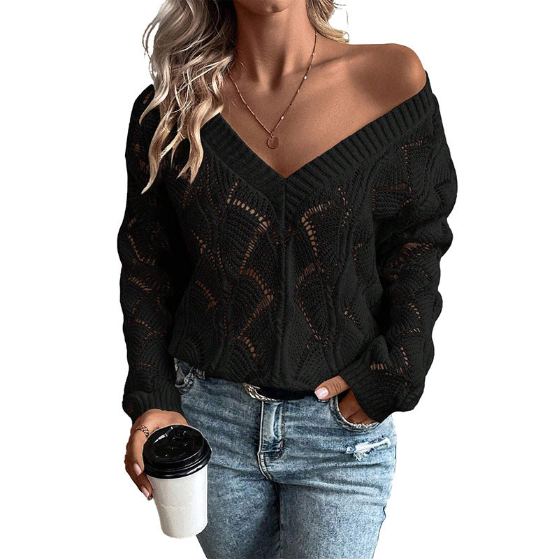 European And American Fashion Hollowed-out Knitted Pullover Top