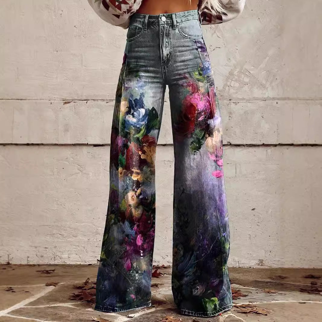 Pattern Women's Wide-legged Pants Anti-jeans 3D Digital Printing