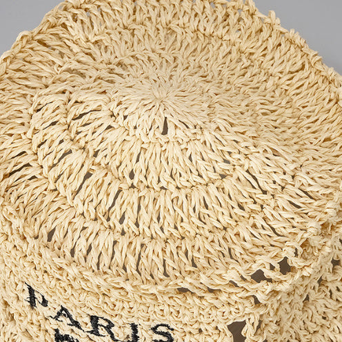 Hollow Grass Hand-made Embroidered Handwriting Beach Sun Pastoral Style Bucket Hat