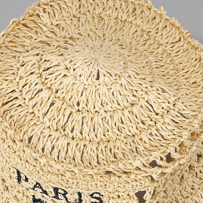 Hollow Grass Hand-made Embroidered Handwriting Beach Sun Pastoral Style Bucket Hat