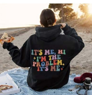 Its Me Letter Printed Hoodie Casual Pocket Long