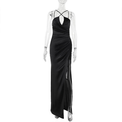 Cross-halterneck Sleeveless Split Long Dress Women