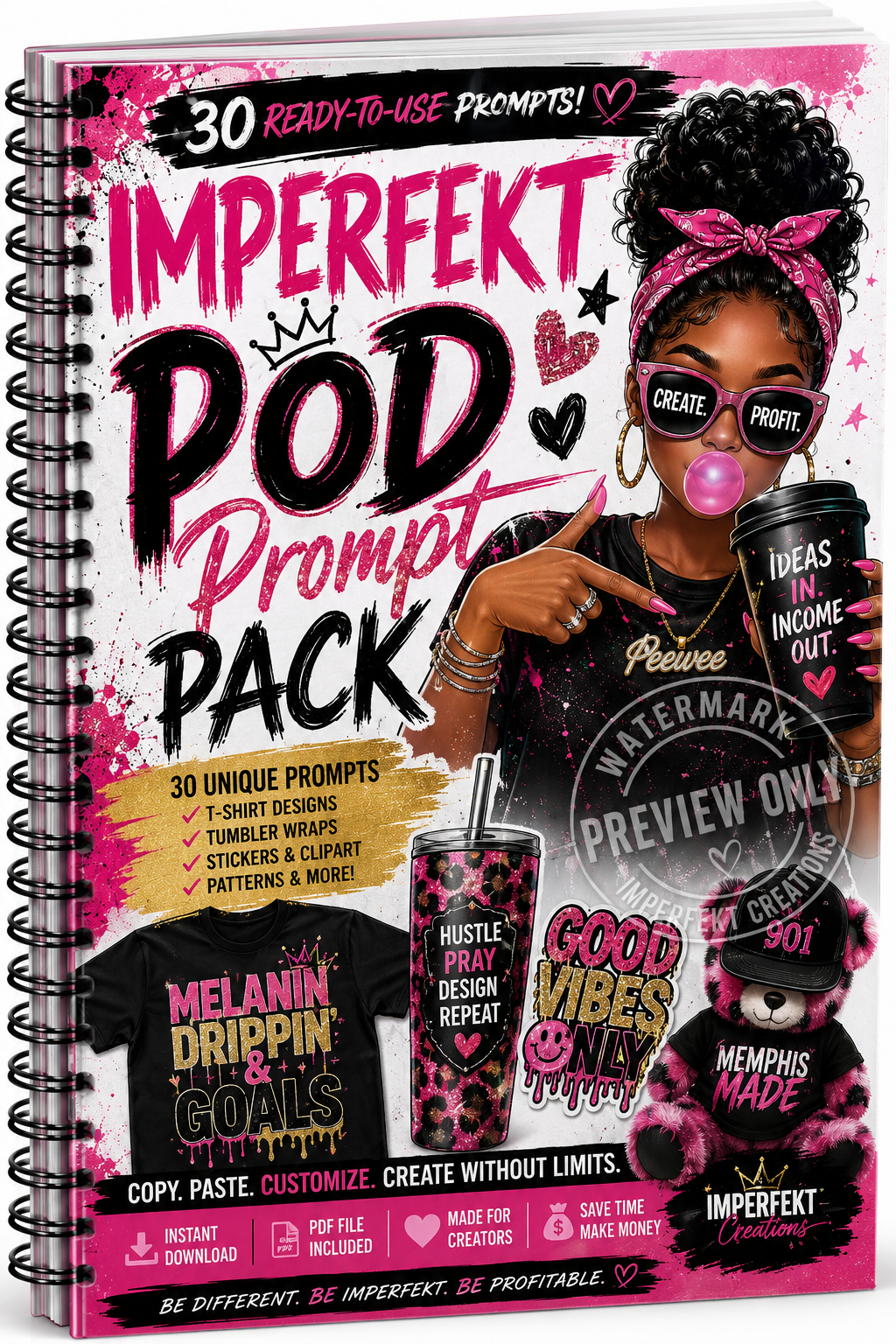 Imperfekt POD Prompt Pack | 30 T-Shirt & Sublimation Design Prompts