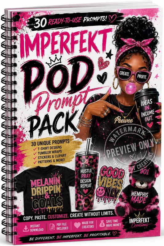 Imperfekt POD Prompt Pack | 30 T-Shirt & Sublimation Design Prompts