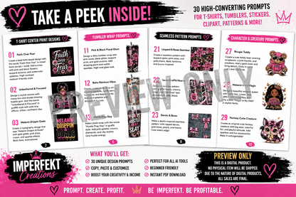 Imperfekt POD Prompt Pack | 30 T-Shirt & Sublimation Design Prompts