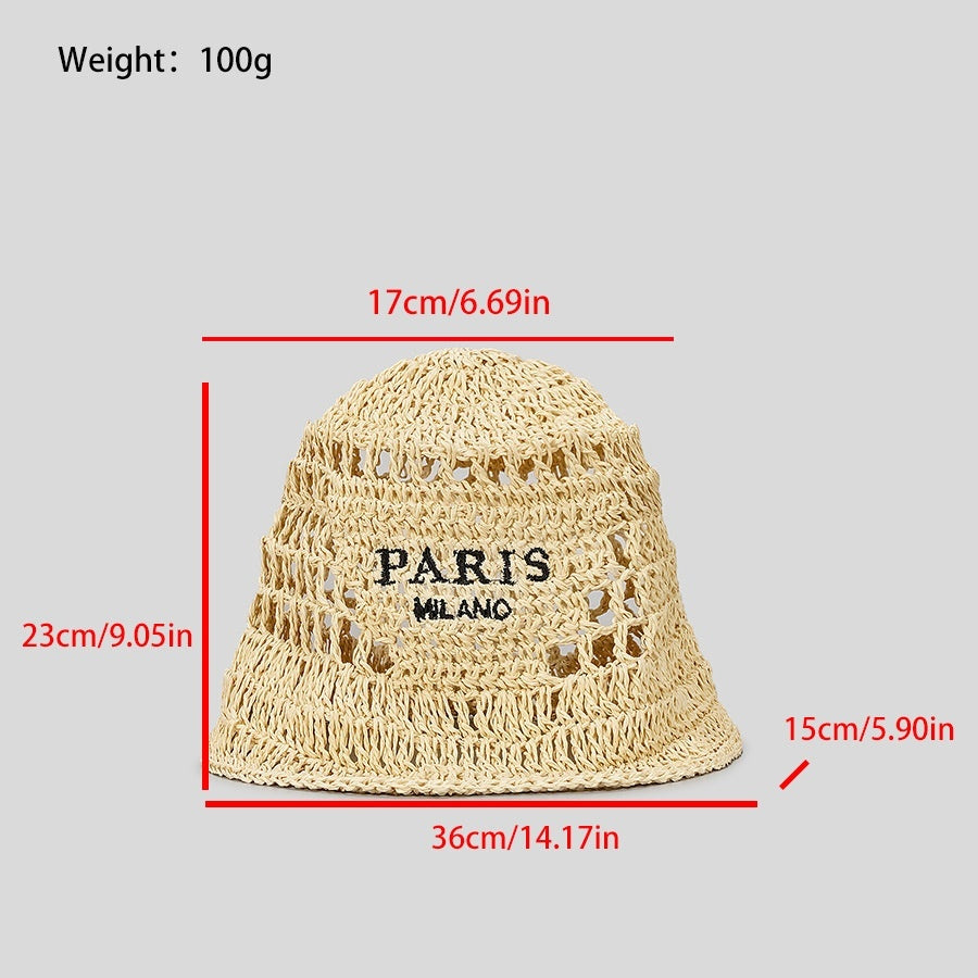 Hollow Grass Hand-made Embroidered Handwriting Beach Sun Pastoral Style Bucket Hat