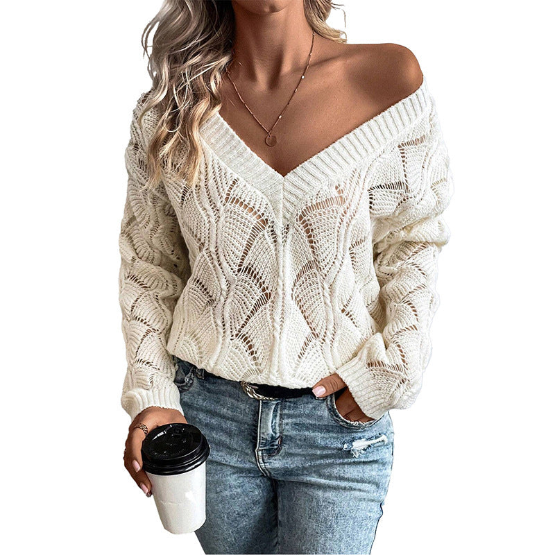 European And American Fashion Hollowed-out Knitted Pullover Top