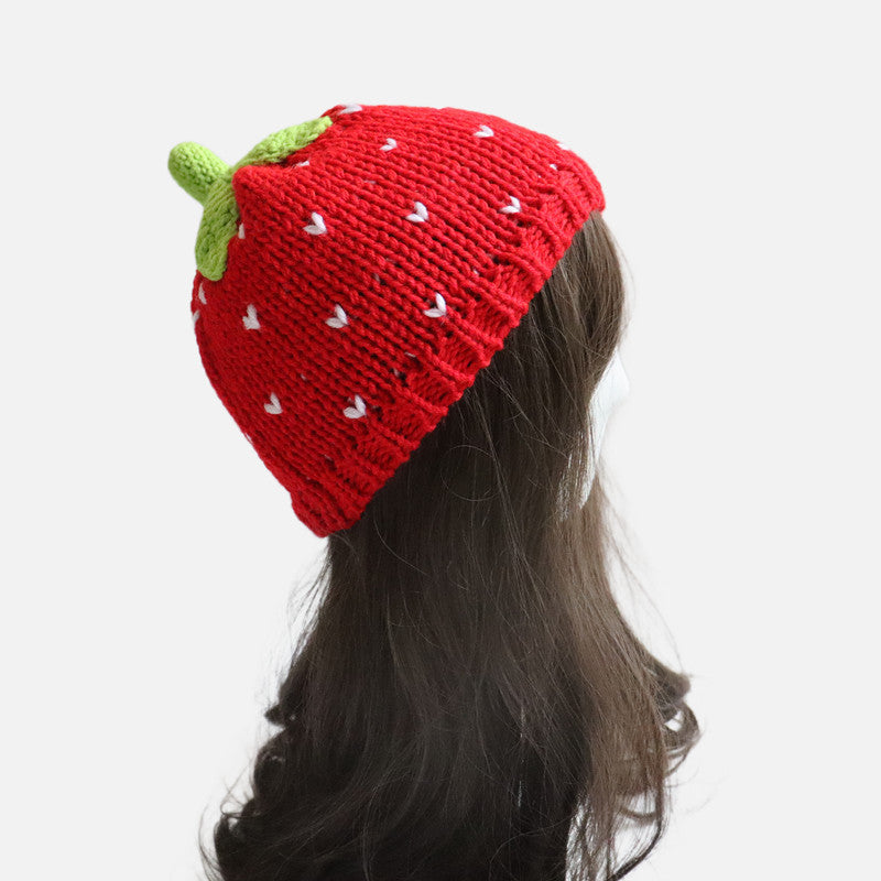 Strawberry Hat Handmade Knitted Cute Wool All-match Casual Make Your Face Look Smaller Toe Cap