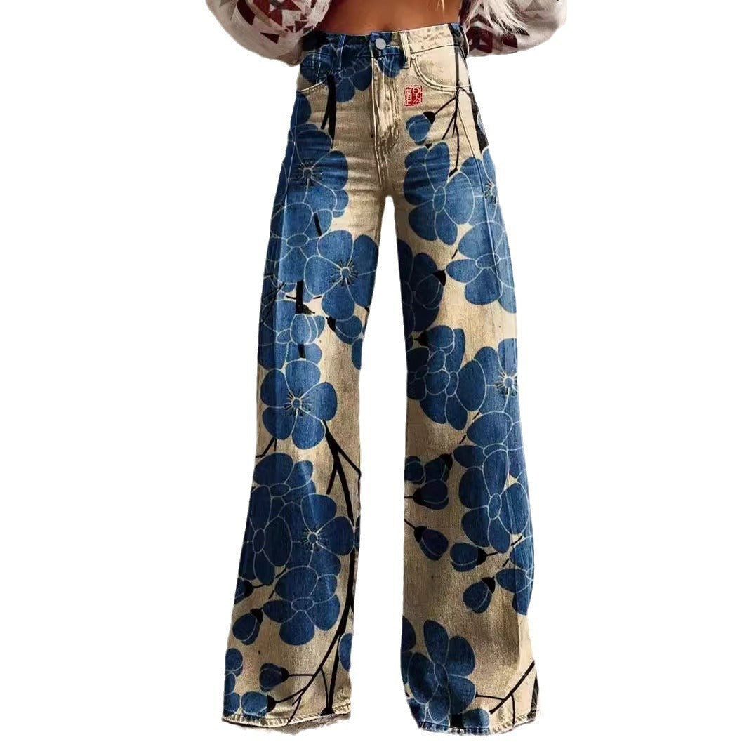 Pattern Women's Wide-legged Pants Anti-jeans 3D Digital Printing