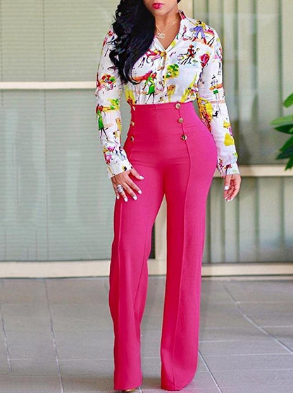 Double-breasted Micro-stretch Wide-leg Pants