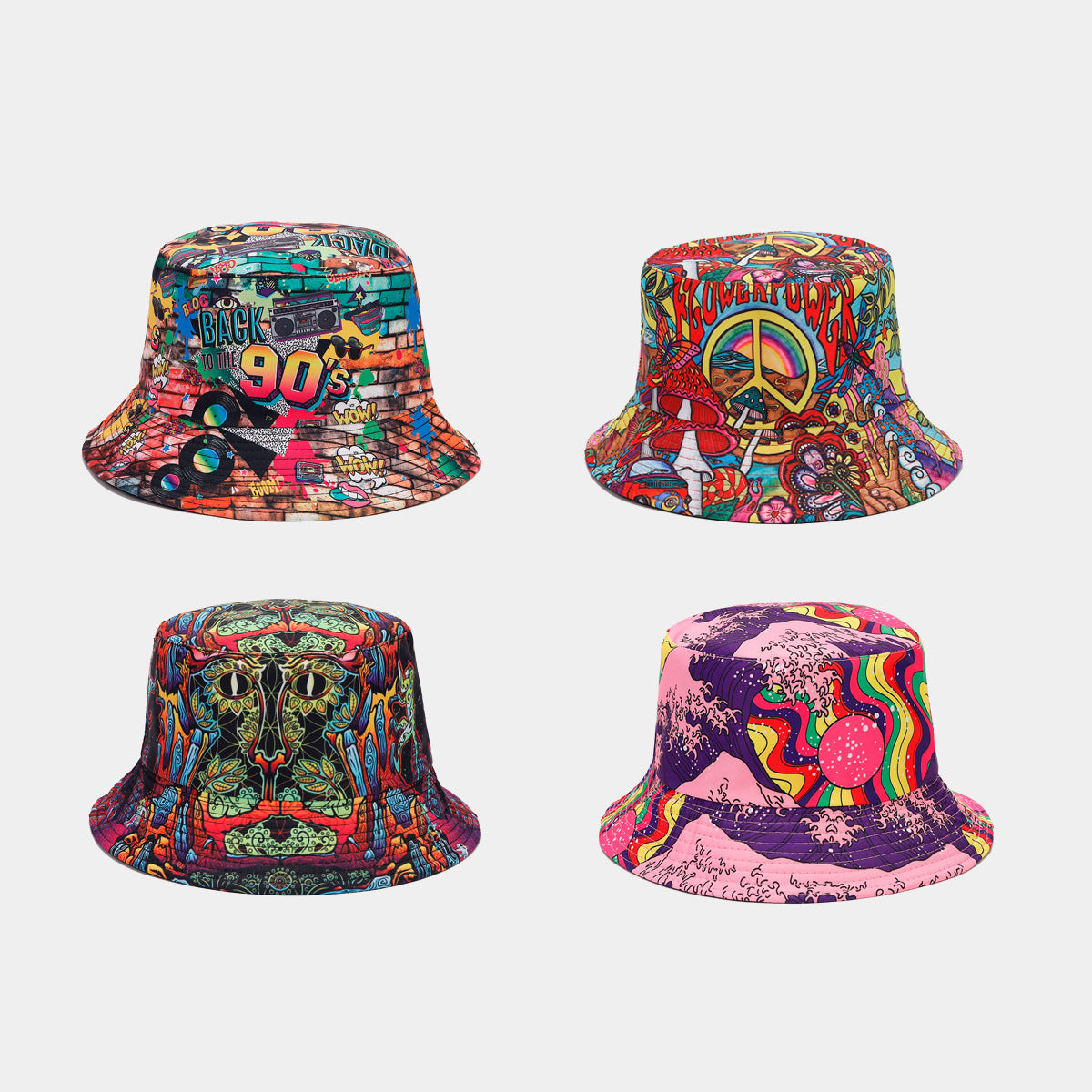 Graffiti Double-sided Bucket Hat Female Party Hip Hop Bucket Hat