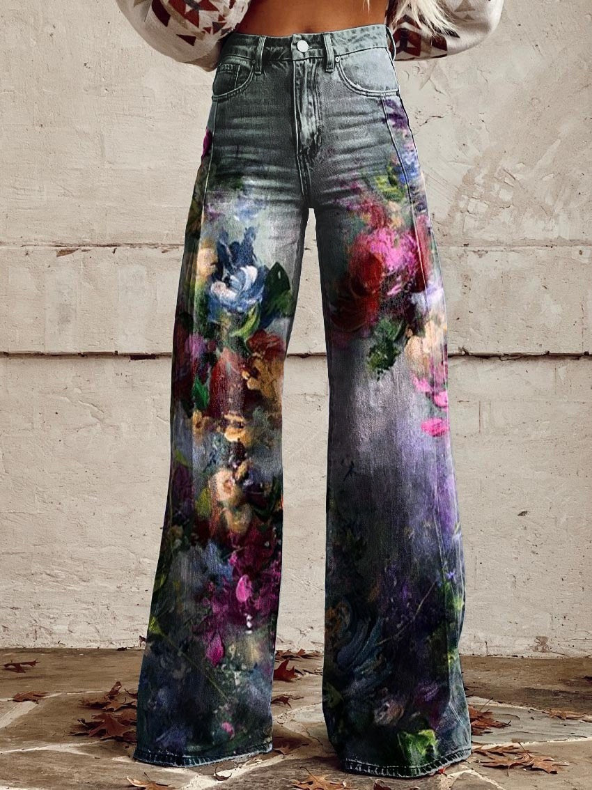 Pattern Women's Wide-legged Pants Anti-jeans 3D Digital Printing