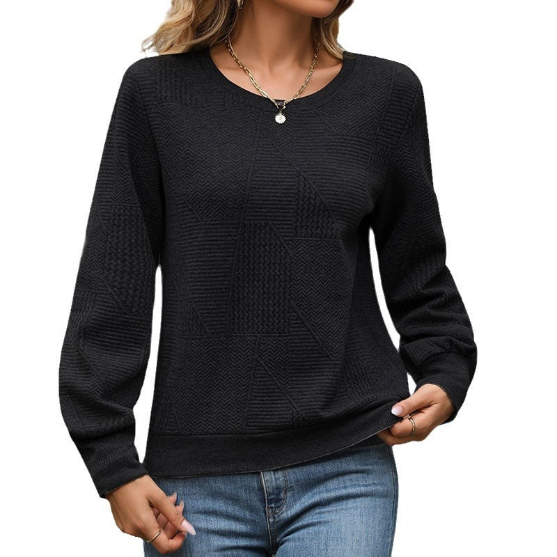 Multi-Color Solid Color Long Sleeve Texture Sweater For Women