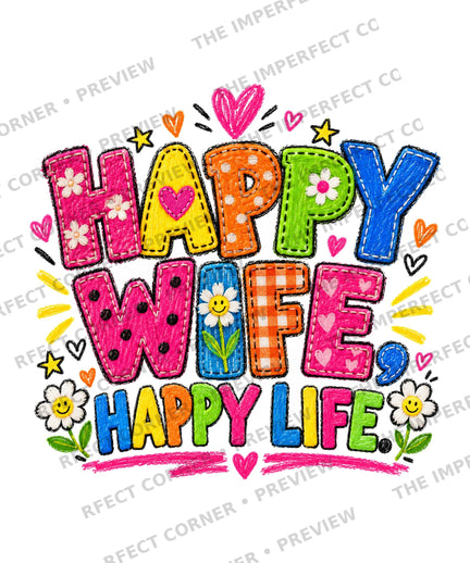 Happy Wife Happy Life 5 PNG bundle crayon stitch preview